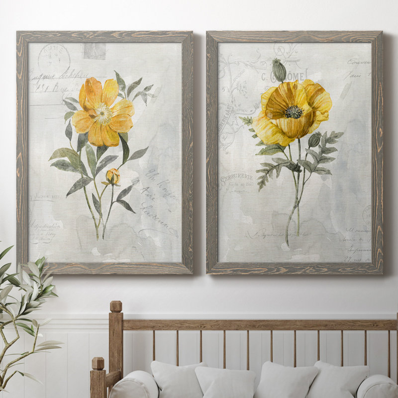 Canary Linen pivoine - ensemble de 2 reproductions d'art, H 44 po x l 31 po x P 1 po, Toile avec cadre gris, Pas de tapis