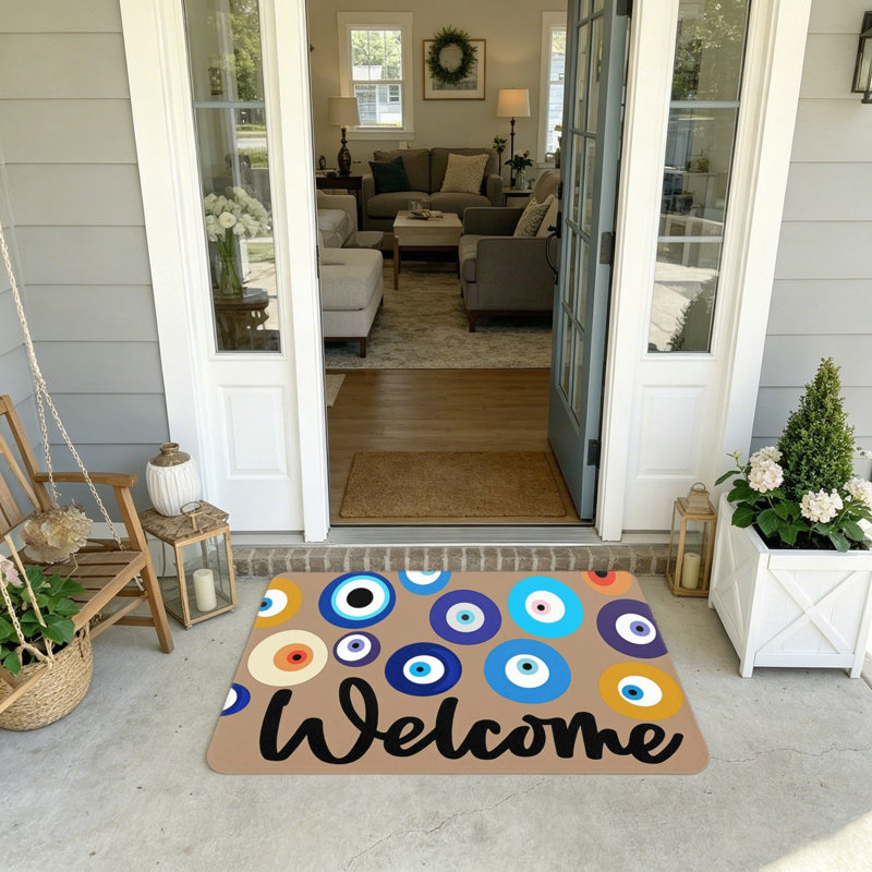 Tapis décoratif Evil Eye Welcome, 20 x 32 po, multicolore brun, intérieur extérieur