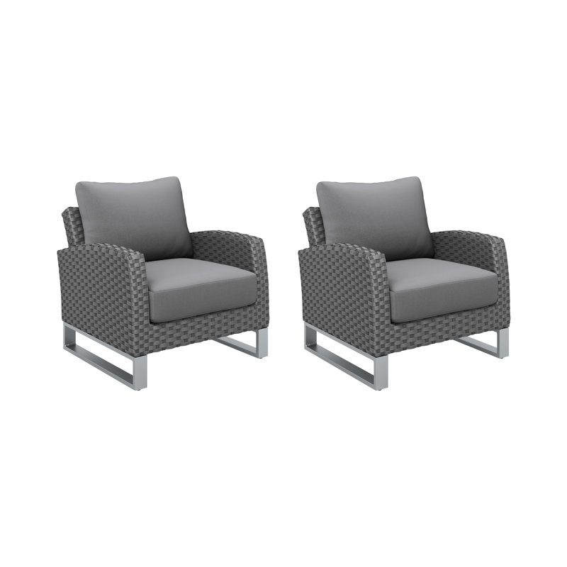 Fauteuil d'extérieur 2 pièces Kiu, structure en aluminium tissé gris, coussin, Gris