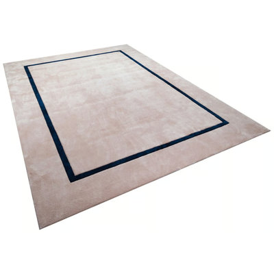 Tapis touffeté spécial crème de couleur bleu marine à motif de viscose tissé à la machine
