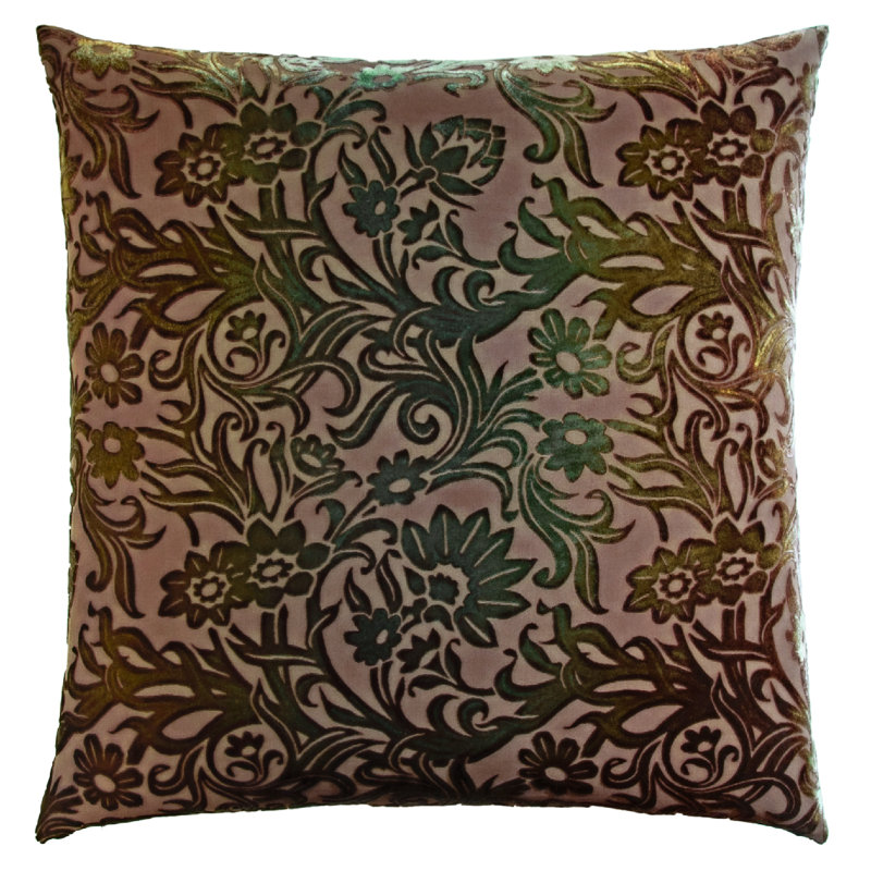 Prospect Park Square Velvet Pillow Cover & Insert, Green/Gold/Brown, 22" x 22"