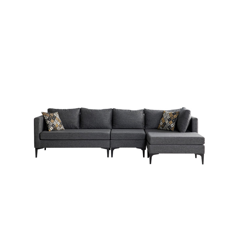 Velvet L-Shaped Sectional Right Hand Facing, Black Velvet
