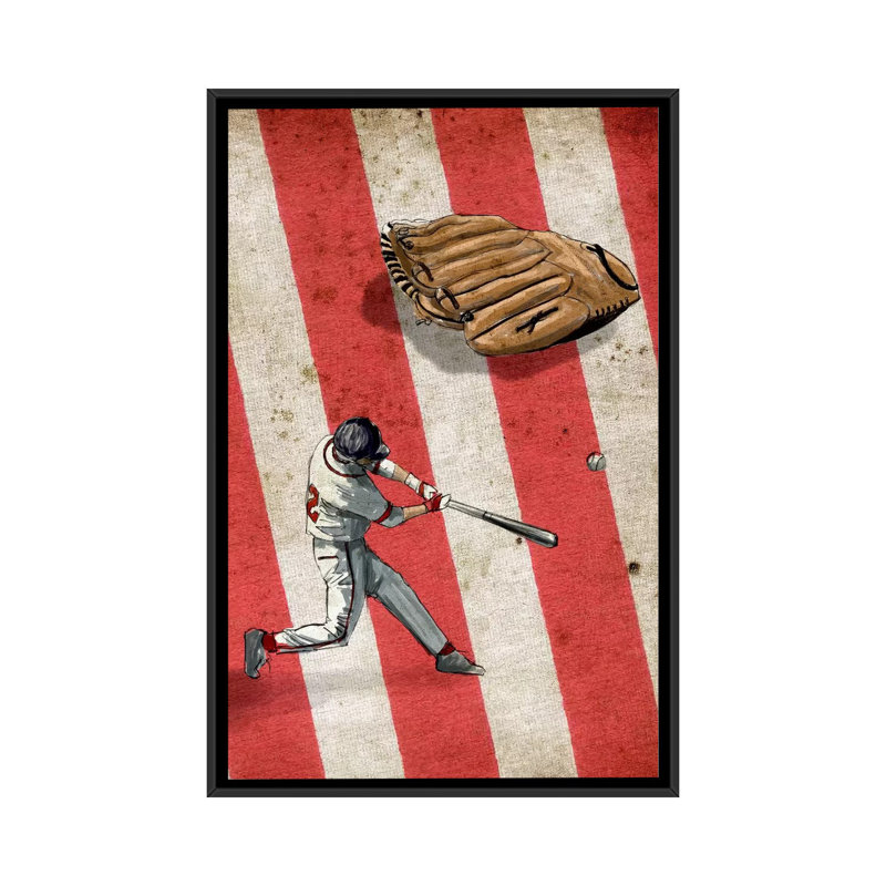 « baseball ii »-impression sur toile tendue souvenirs, H 26 po x l 18 po x P 1,5 po, Toile avec cadre noir, Pas de tapis