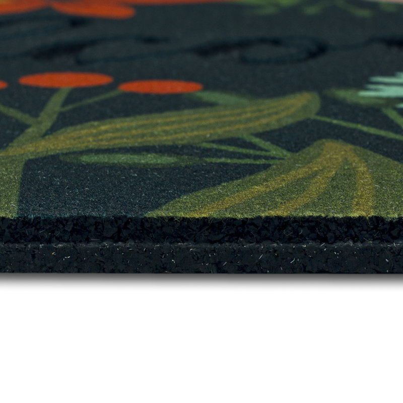 Navy and Green Floral Recycled Rubber Outdoor Welcome Mat