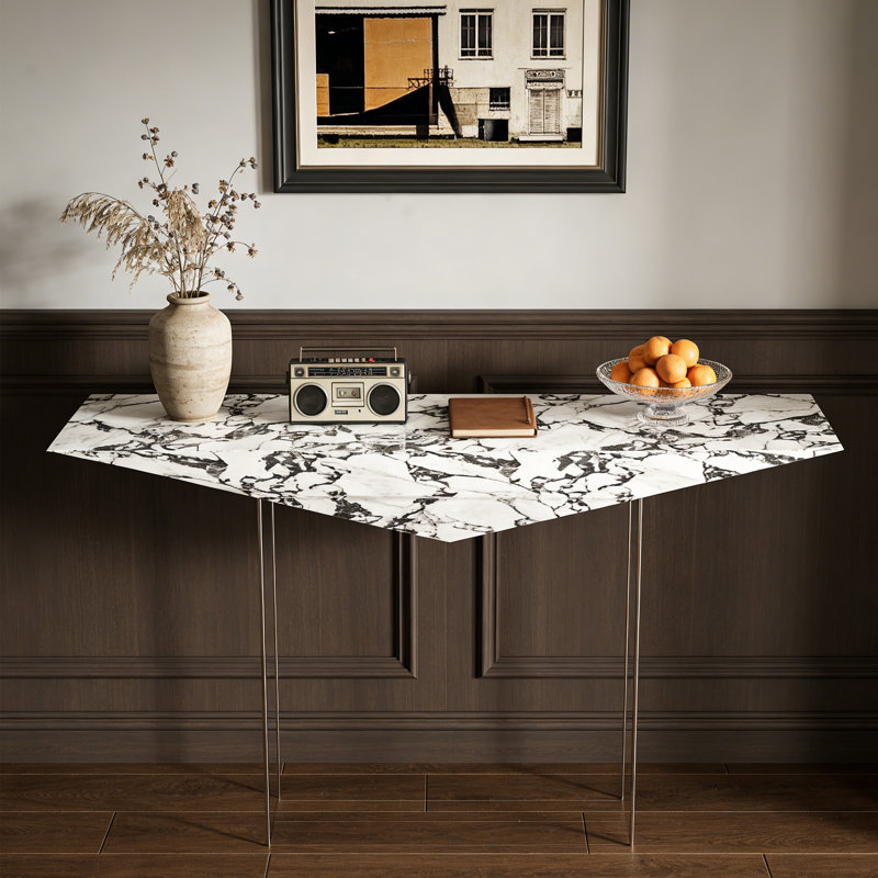 Console en pierre frittée de style italien, H 33,4 po x l 59 po x P 14,9 po, Noir / blanc