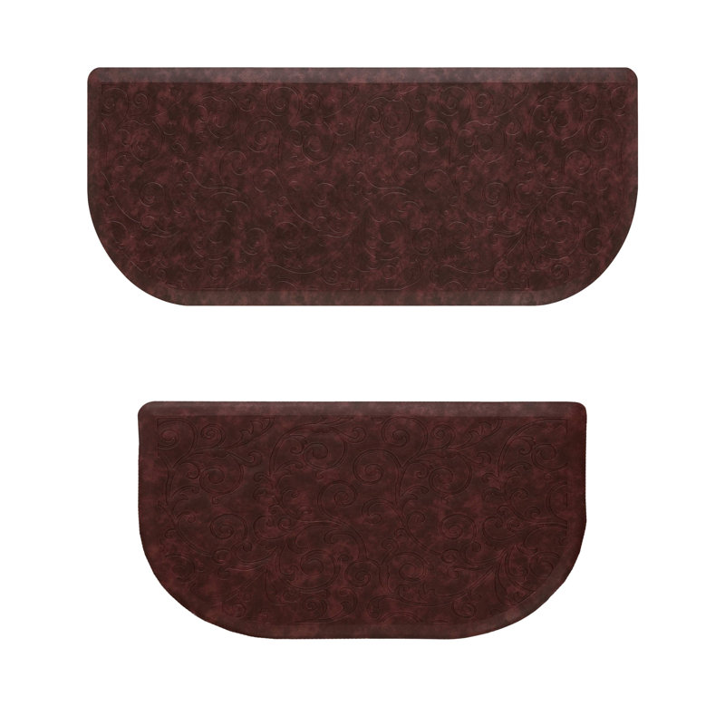 Red Faux Leather Anti-Fatigue Kitchen Mat Set
