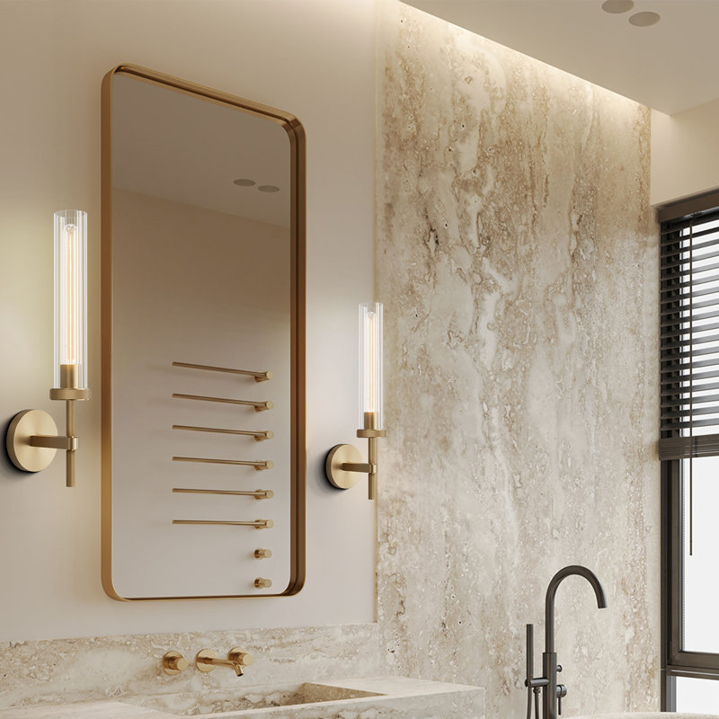 Koutarou 19.48" Dimmable Tube Wall Sconces, Solid Copper Base Sconces Wall Lighting(Bulbs Included), Brass/Gold