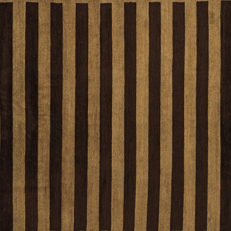 Tapis rayé en laine / polyester tissé à la machine en noir / beige, Carré 4 pi