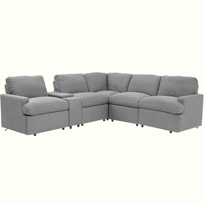 Power Recliner Corner Sofa with USB Ports and Power Socket, Gray Linen