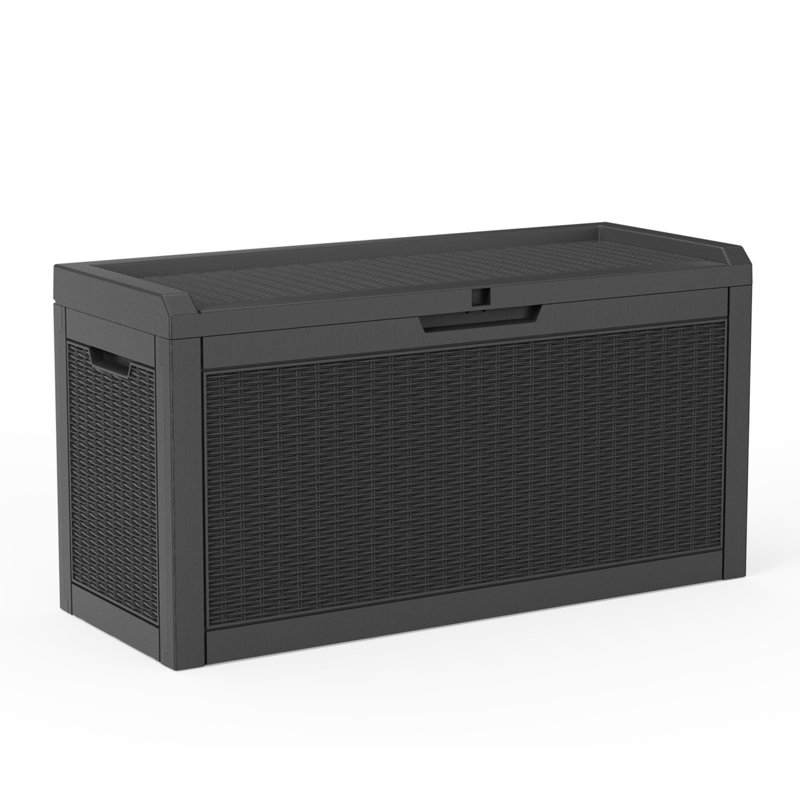 60 Gallon Rattan-Style Lockable Deck Box, Water Resistant Resin, Black