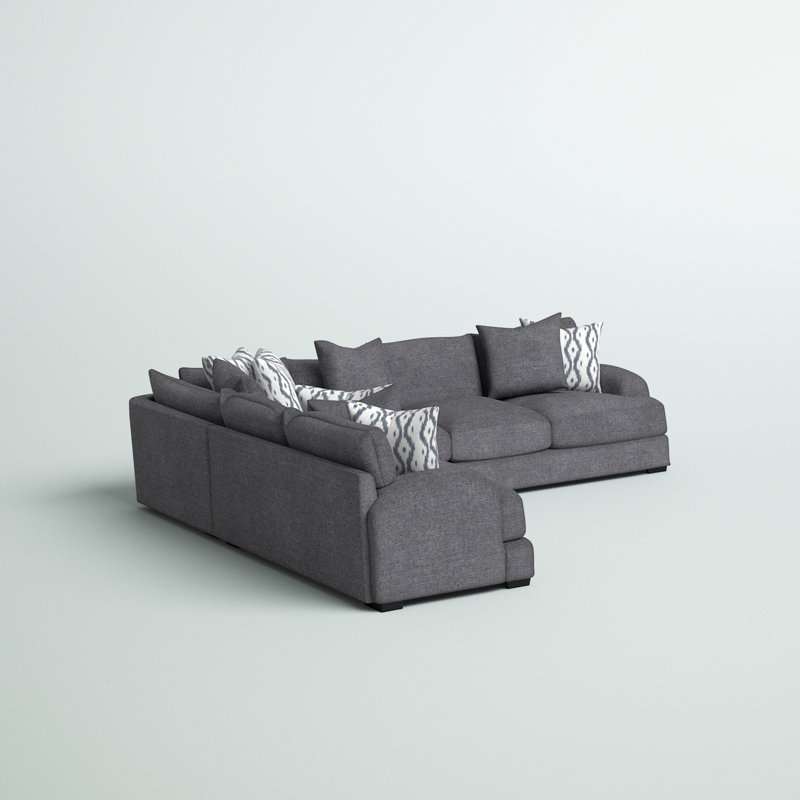 Ainsley 4-Piece Upholstered Sectional in Dark Gray, Graphite 100% Polyester