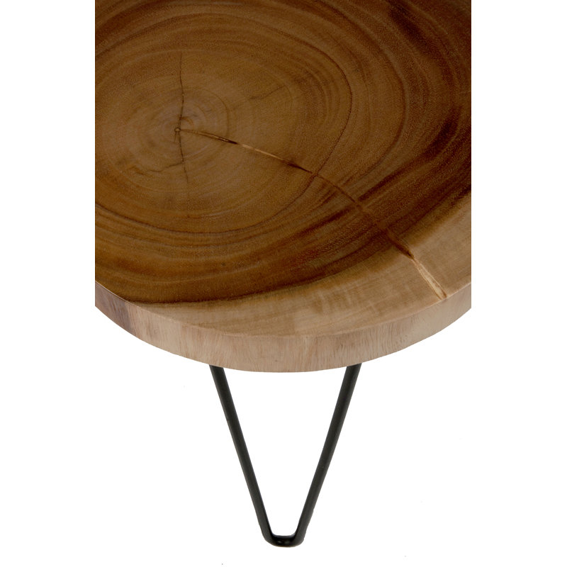 Table de bout à trois pieds en bois massif Aukeem, Délavé naturel