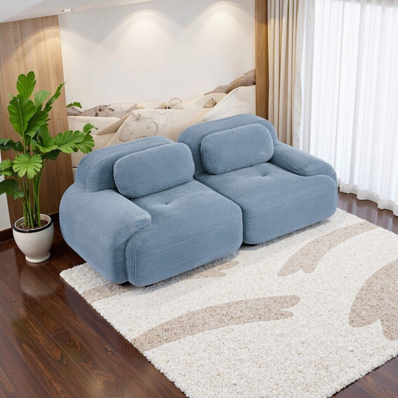 Luxury 82" 2-Seater Camel Corduroy Sofa – Modular, Plush & Non-Slip Design for Living Room, Blue