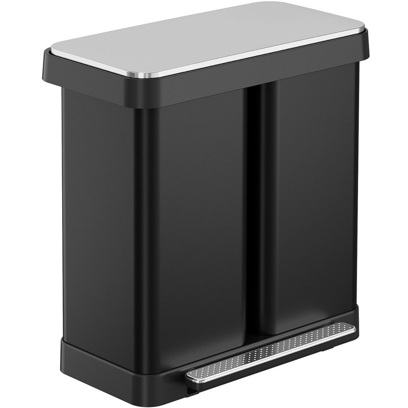 Poubelle double 16 gallons, poubelle de cuisine 60 L (2 x 30 L) en acier inoxydable, poubelle de recyclage classée avec seaux intérieurs amovibles, pour la cuisine, le salon, le bureau