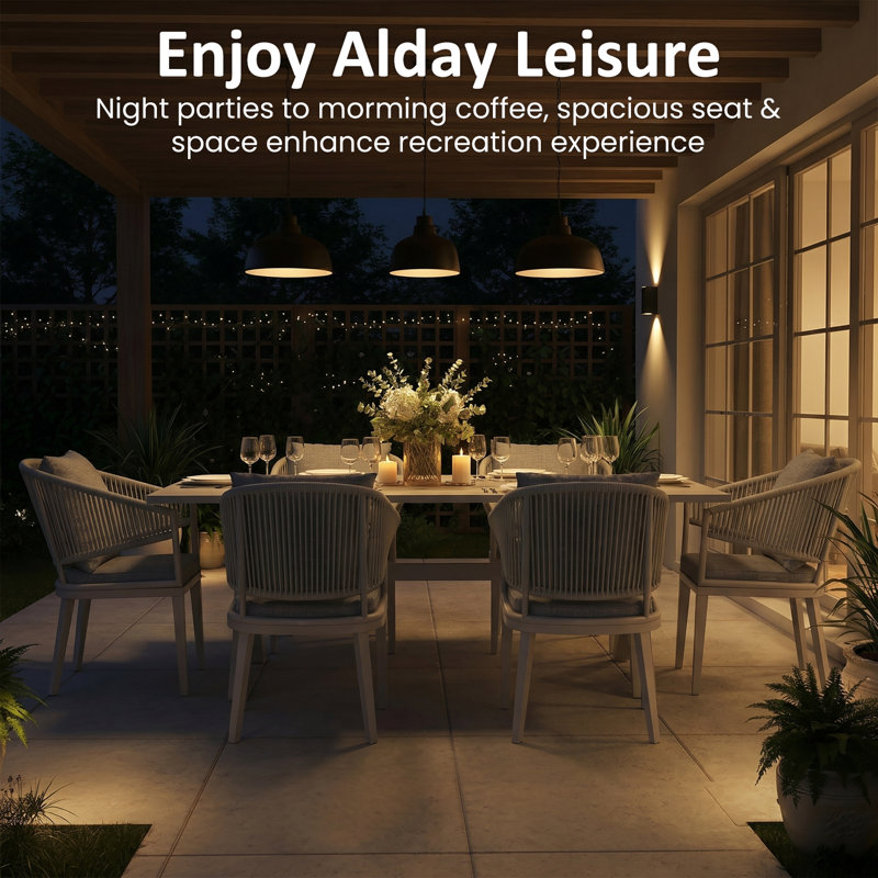8 - Person Rectangular Outdoor Dining Set With Cushions, Light Gray Cushion/White Frame, 9 Pcs: Table, 8 Chairs
