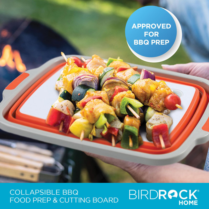 Grande cuve de préparation pour barbecue pliable BIRDROCK avec planche à découper, panier à grill multifonction avec passoire et couvercle, bol à vaisselle en silicone portable pour pique-nique, hayon, camping