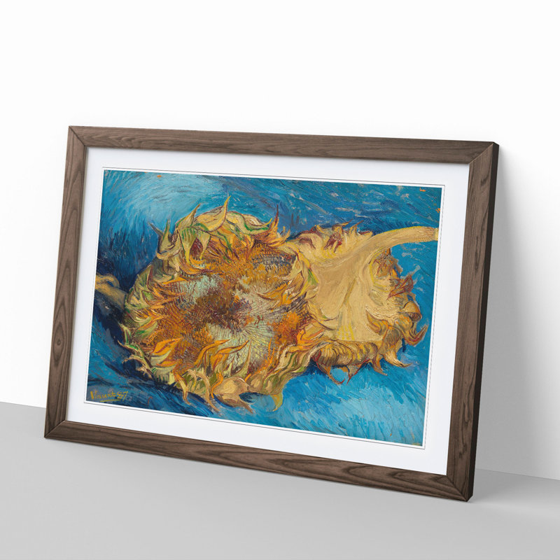Sunflowers by Vincent Van Gogh - Picture Frame Painting, 48cm H x 65cm W x 2cm D, Walnut Framed