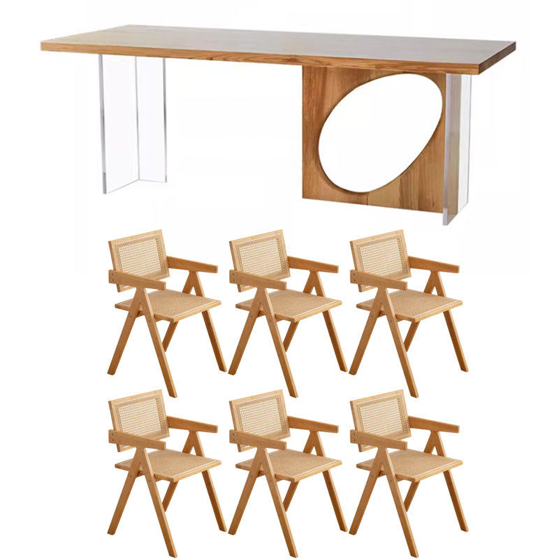 6 - Person Solid Wood Top Double Pedestal Dining Set, 29.52"H x 70.86"L x 31.49"W