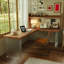 Bureau en bois massif brun en forme de L en acrylique-131411755-131411759