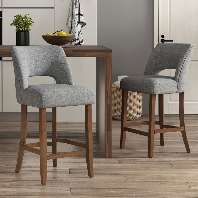 Tabouret de comptoir rembourré en bois massif, Gris, 6