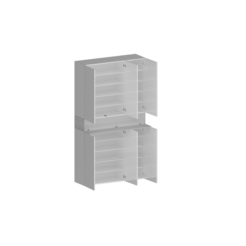 60 Pair Shoe Storage Cabinet, White/White Wood