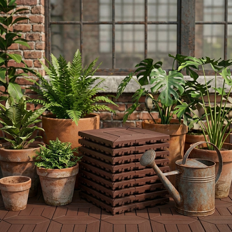 Paquet de 44 tuiles de terrasse en plastique 12 po x 12 po à emboîtement, plancher imperméable toutes saisons pour patio, balcon et cour arrière, installation facile à faire soi-même