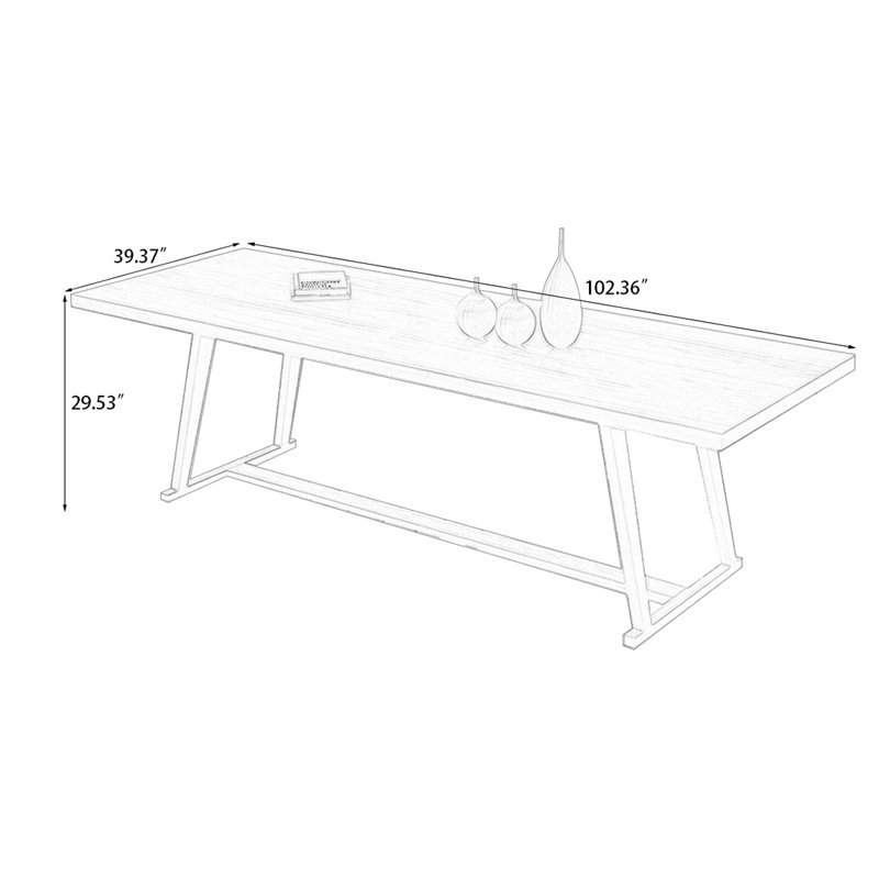 Bureau rectangulaire en bois massif brun clair, H 29,53 po x l 102,36 po x P 39,37 po