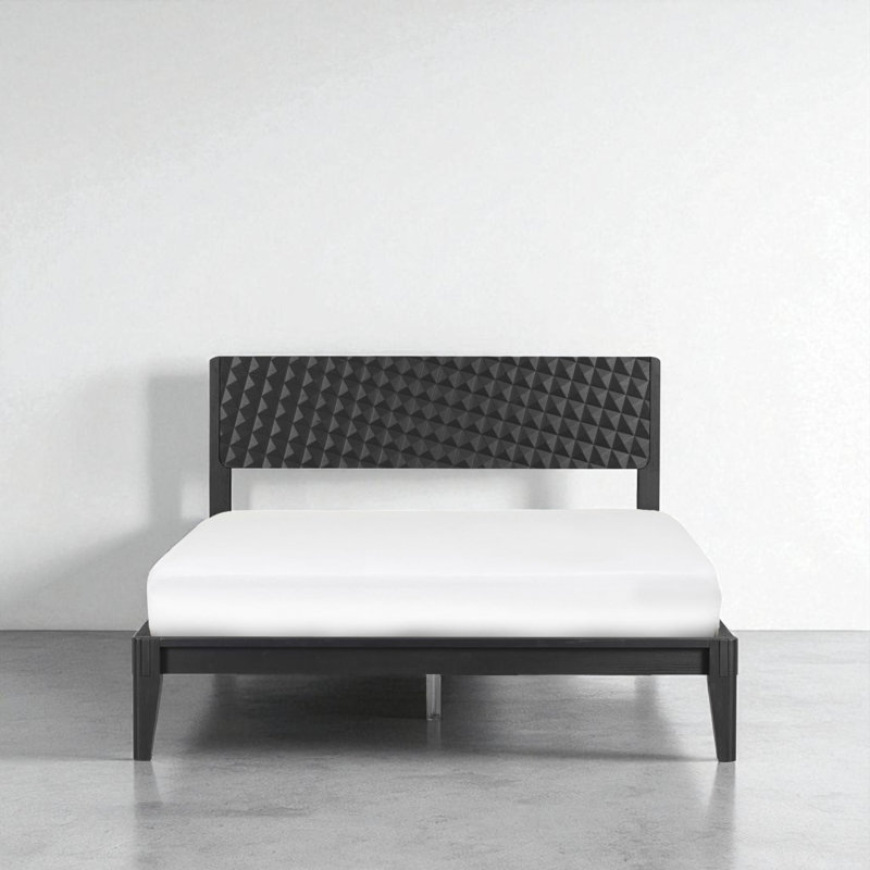  Sapa Solid Wood Bed Frame with 3D Carved Headboard, Japanese Joinery, No Box Spring Needed, Silent slats, Easy Assembly