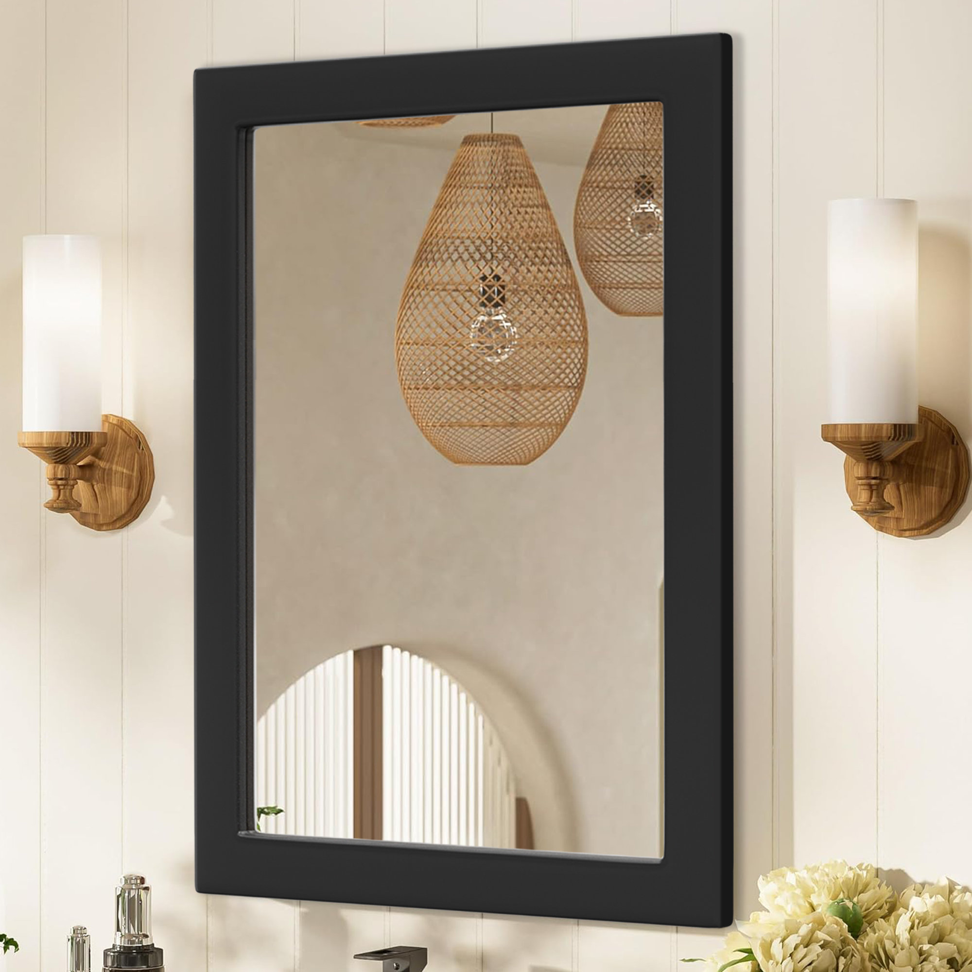 Latitude Run® Solid wood rectangular decorative wall mirror for bathroom, living room. | Wayfair