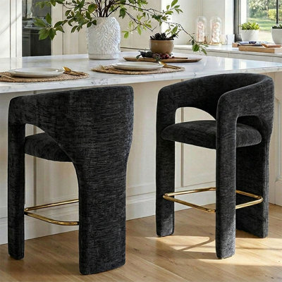 24.5" Modern Upholstered Counter Height Bar Stools With Barrel Back & Footrest