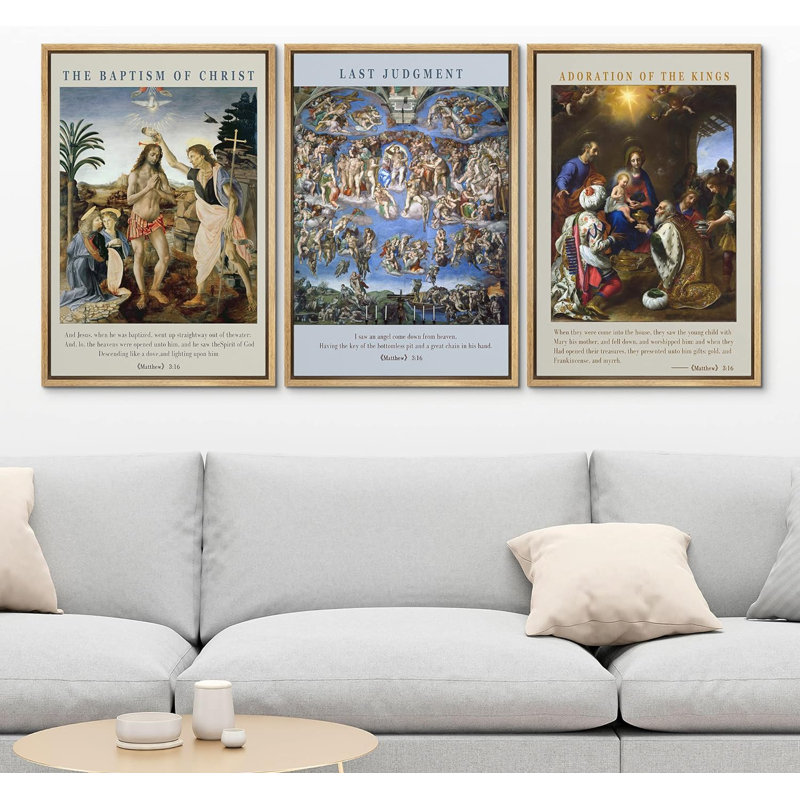 3 œuvres d'art religieuse et religieuse, baptême du Christ, art chrétien de la Renaissance italienne, Naturel