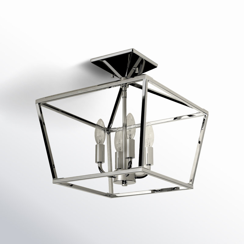 Hastings 4-Light 13" Lantern Geometric Semi Flush Mount in Polished Nickel, Polished Nickel
