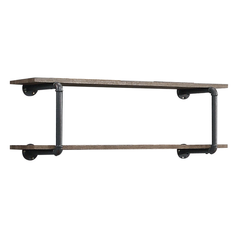 Antique Oak & Sandy Gray Wall Mounted Shelf - 2 For Storage And Display, Metal Construction, Mixed Materials, Simple Installation, Fits Various Rooms Space Rack In 2 Tier Shelves, Metal, Material,