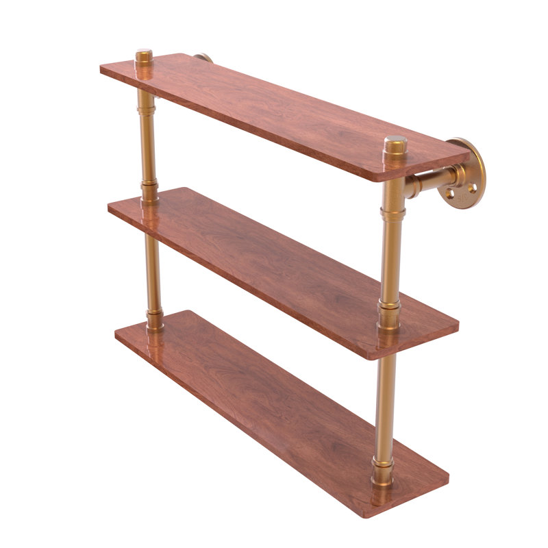 Bayer 3 Piece Walnut Industrial Pipe Shelves, Brushed Bronze,  16.9" H x 22" W x 5.6" D