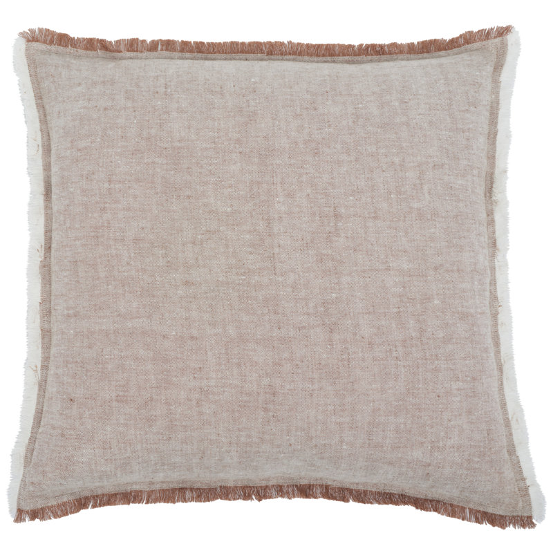 Blush and White 20x20 Woven Throw Pillow with Fringe