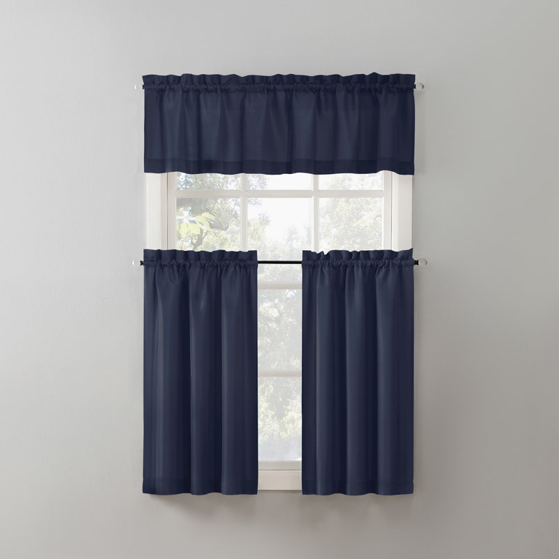 Semi-Sheer Rod Pocket Curtain Valance and Tiers - Basics by Wayfair™, 54" W x 36" L, Navy