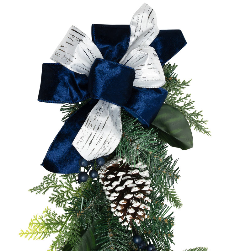 Frosted Pine With Blueberries Bows And Ornaments Christmas Garland - 6' X 8" - Unlit