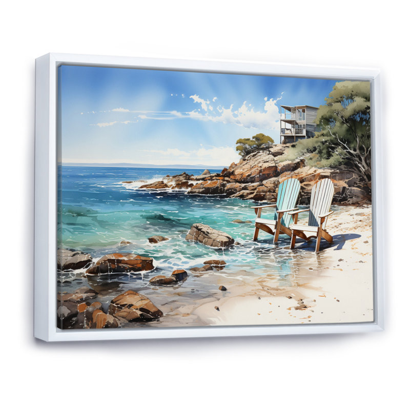 Beach Seaside Reflections Pointillism III - Décoration murale nautique et plage, 12" H x 20" W, Cadre flottant blanc