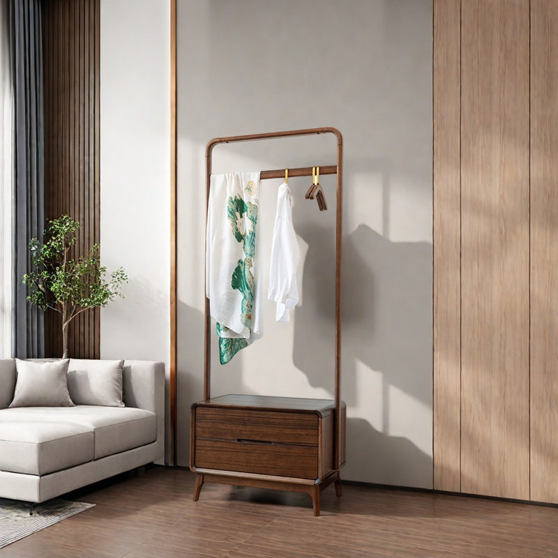 Solid Wood Coat Rack Dual Drawers