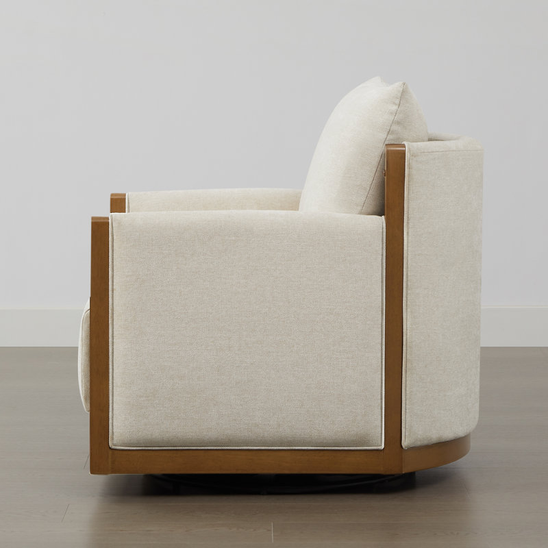 Zenda Upholstered Swivel Accent Chair, Linen, Walnut