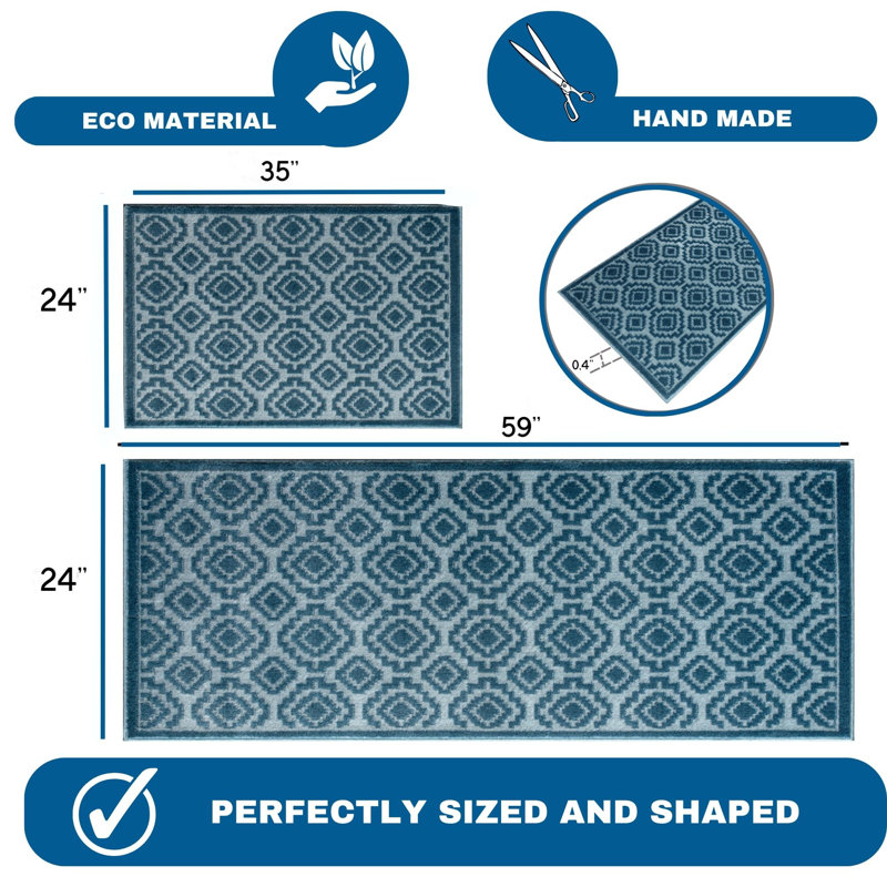 Ludwick Floral Synthetic Water Resistant Anti-Fatigue Non-Skid Kitchen Mat, Rectangle 48" x 20" & 30" x 20"