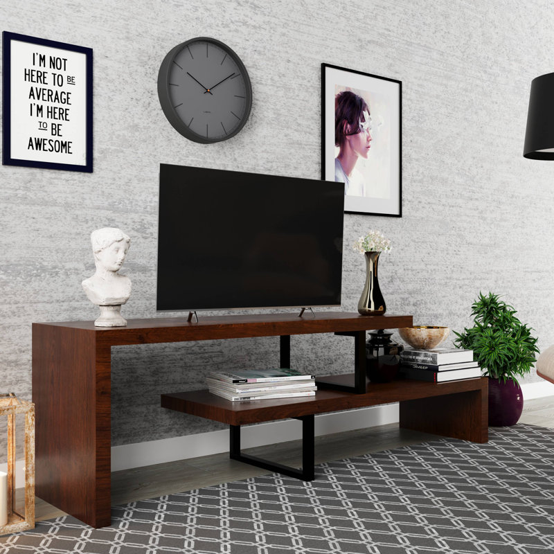 Orford Modern Minimalist TV Stand – Open Concept Media Console with Industrial Iron Legs – Mid‑Century Modular Entertainment Center for TVs up to 60"