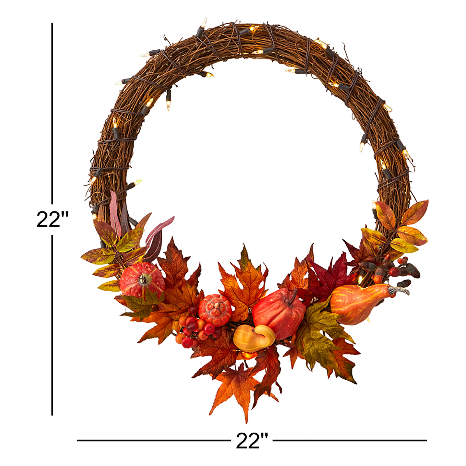 22'' Thanksgiving Lighted Polyester Wreath