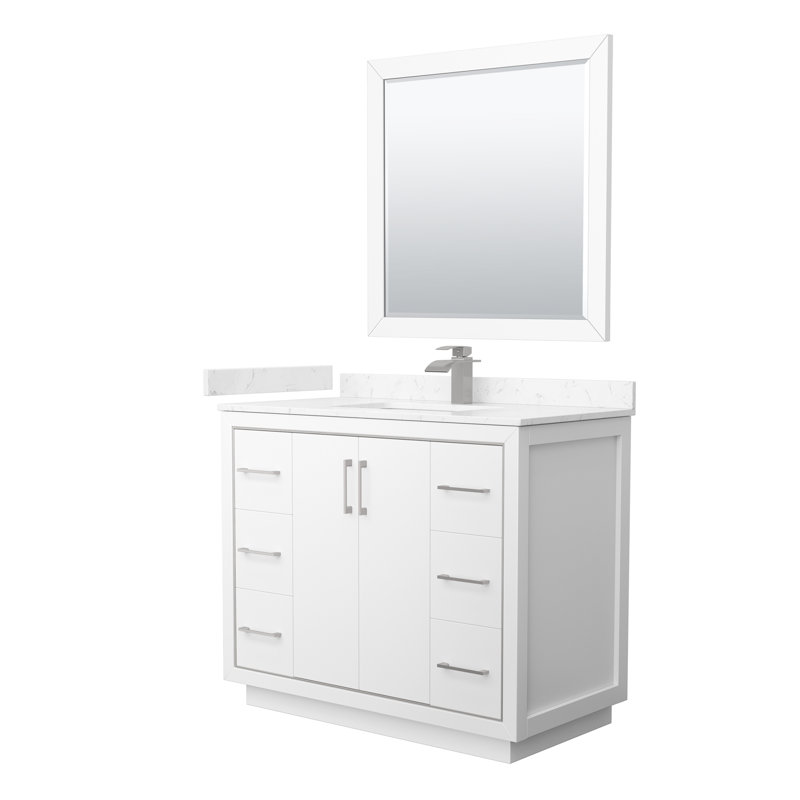 Icon 42'' W Single Vanity, White, Satin Bronze, White