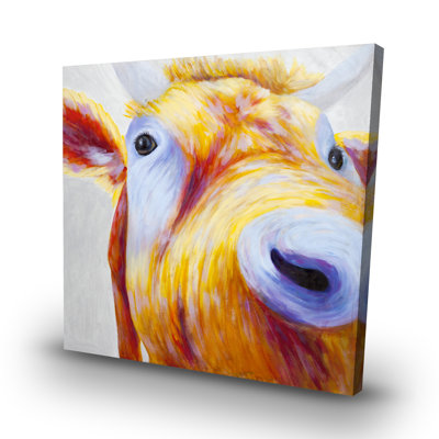 Closeup of a colorful country cow - 32"x32" art on canvas
