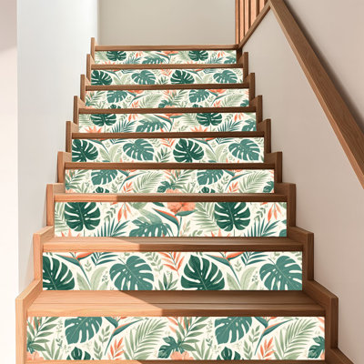 Papier de contact à peler et coller avec feuilles de palmier tropicales exotiques à motif floral vert et rouge, jaune transparent, auto-adhésif et amovible (45 x 300 cm)