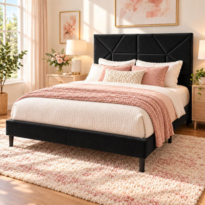 King Bed Frame with Headboard, King Bed Frame with LED Light,White