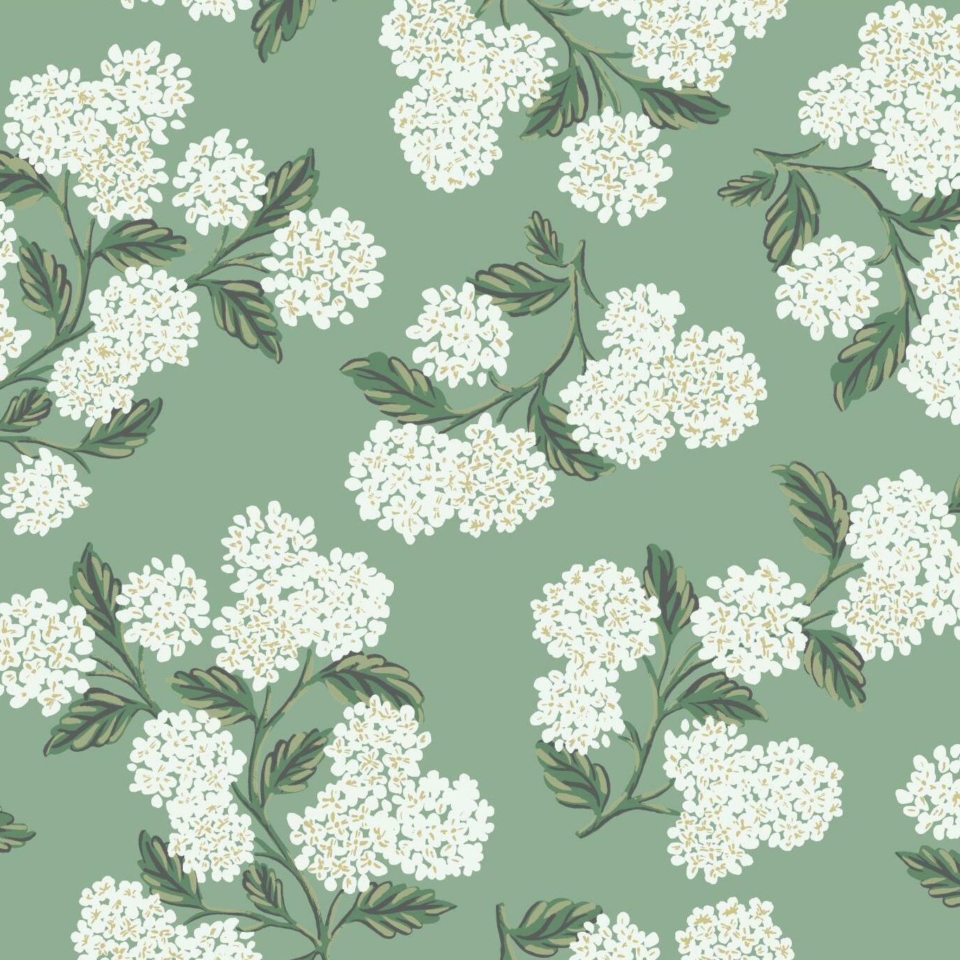 Hydrangea Wallpaper Double Roll, Green/White