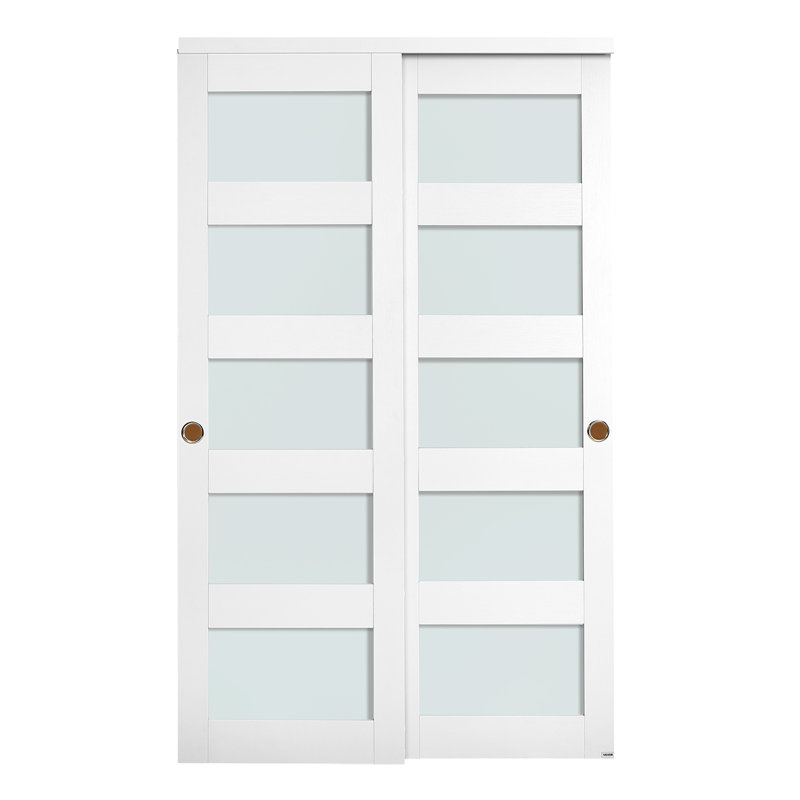 Porte coulissante coulissante 48 po (double 25 po) x 80 po à 5 lumières en verre givré, 48 po x 80 po