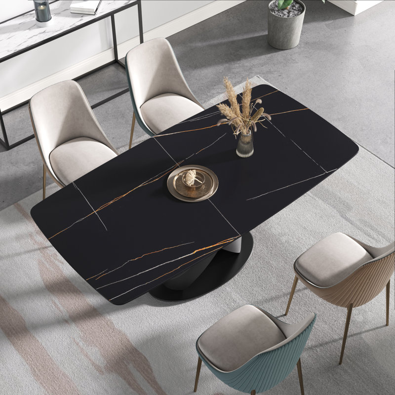 Sintered Stone Top Pedestal Dining Table, Black, Black, 29.53"H x 70.87"L x 35.43"W
